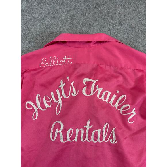 VTG 50s Hilton Elliott Bowling Shirt Womens Pink Hoyts Trailer Rentals Size 34 - Picture 6 of 8